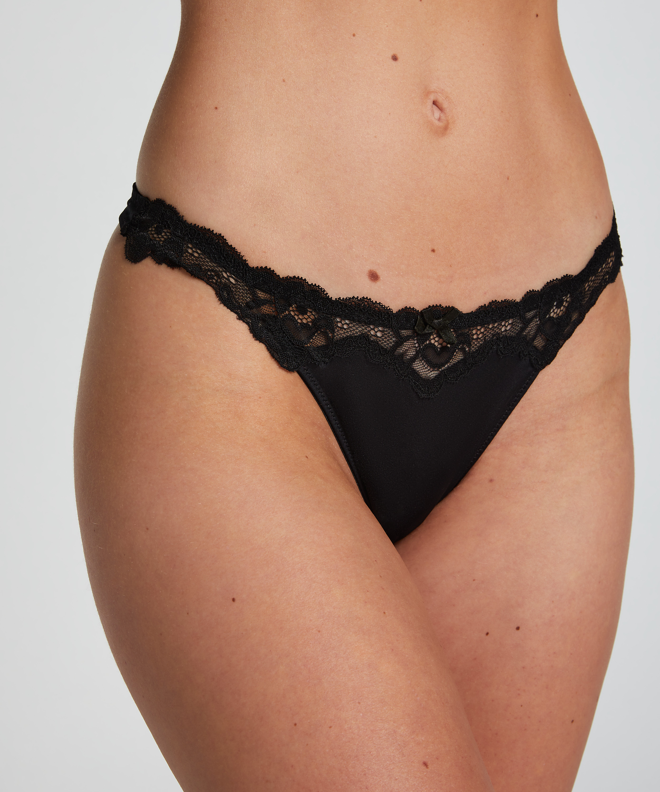 Hunkemoller Piper double strap detail lace thong in black